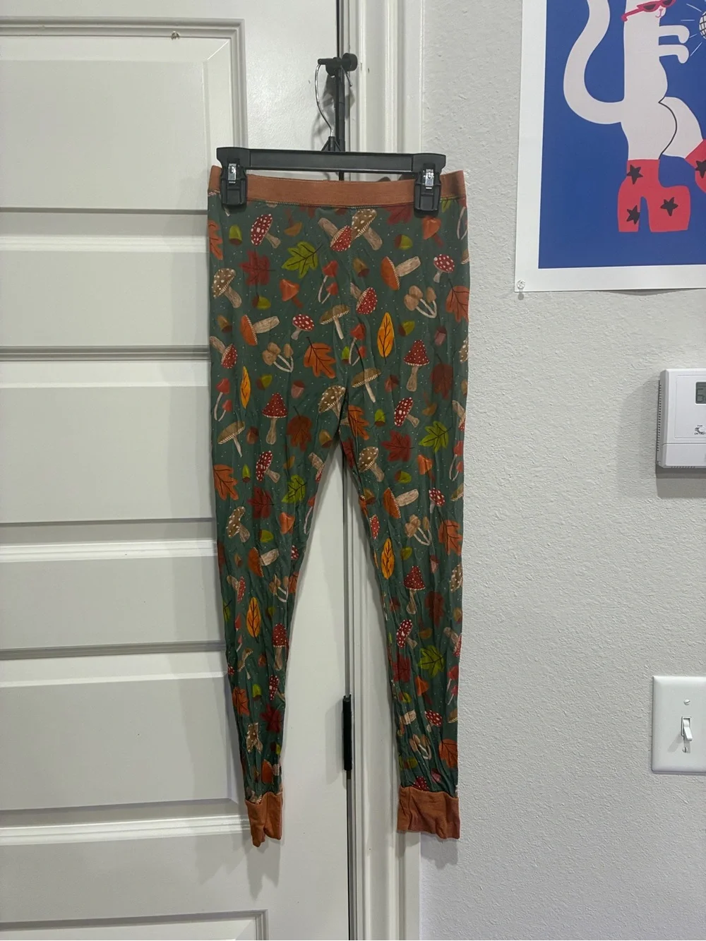 Little Sleepies Green Leaf & Mushroom Pajama Leggings with Rust Trim